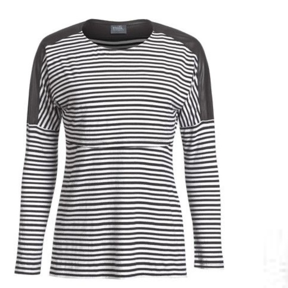 milk nursing wear Tops - Milk Nursing Wear Striped Leather Nursing Top